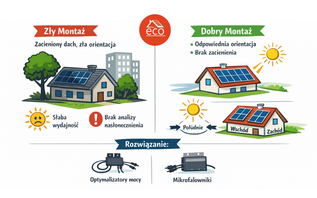 Montaż fotowoltaiki w odpowiednim miejscu - infografika